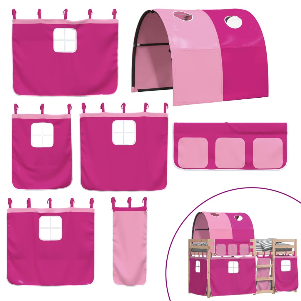 køjeseng med gardiner 80x200 cm massivt fyrretræ pink