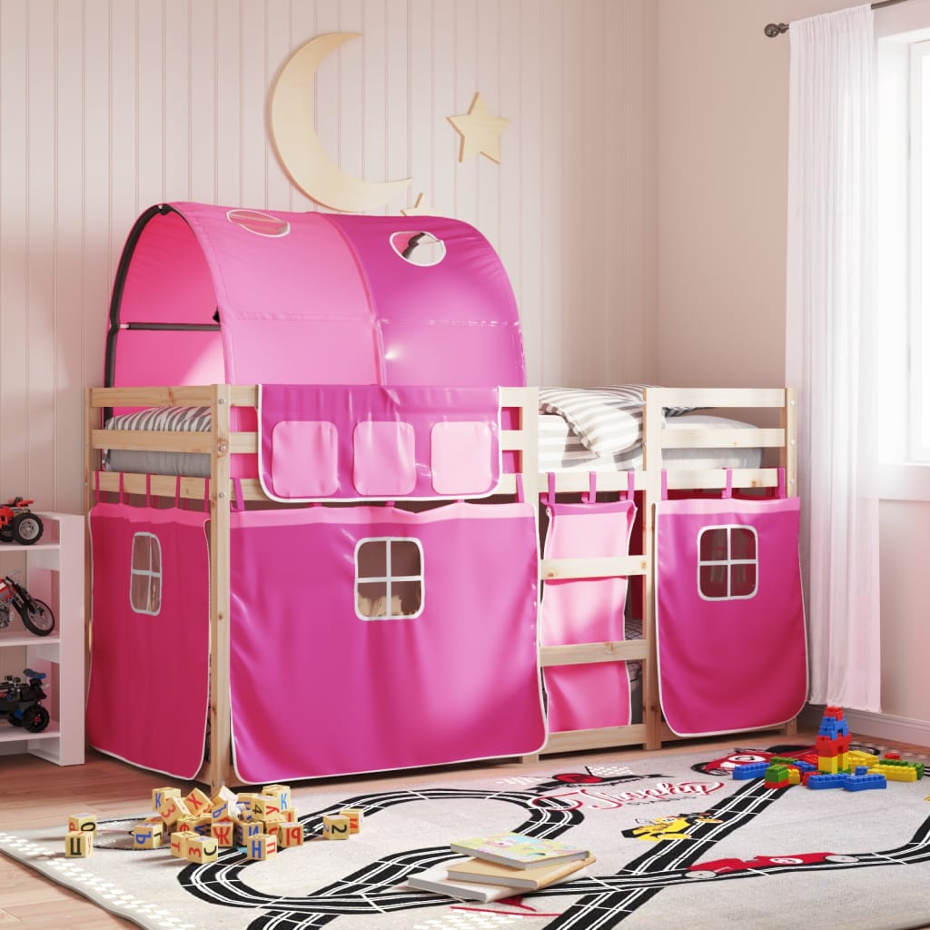 køjeseng med gardiner 80x200 cm massivt fyrretræ pink