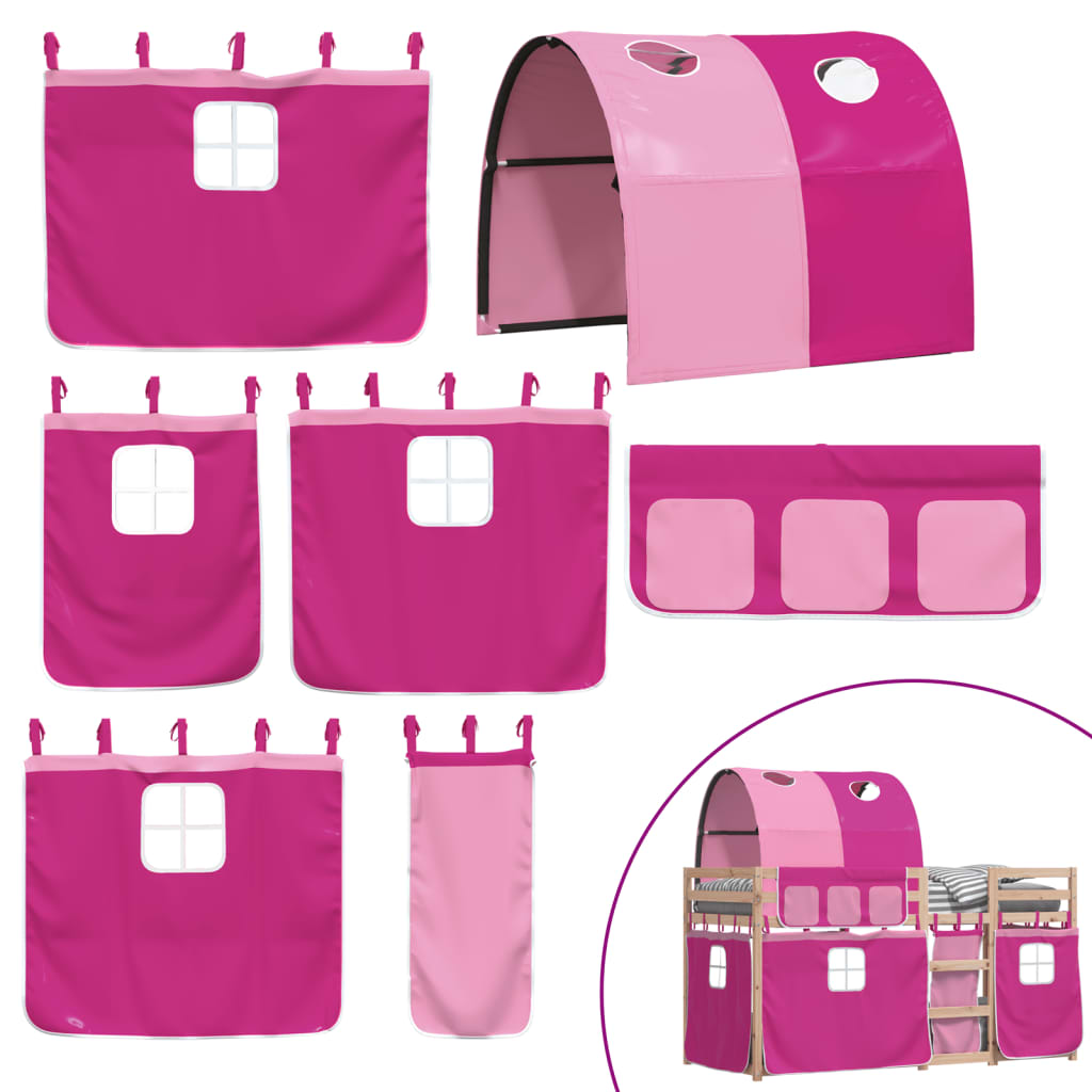 køjeseng med gardiner 90x190 cm massivt fyrretræ pink