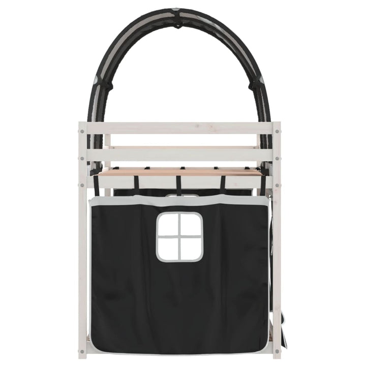 køjeseng med gardiner 90x190 cm massivt fyrretræ hvid og sort