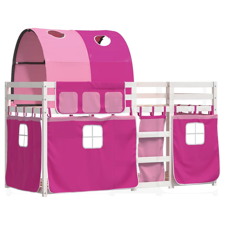 køjeseng med gardiner 75x190 cm massivt fyrretræ pink