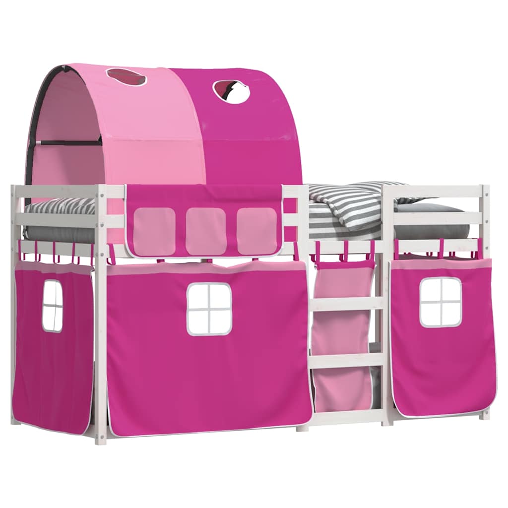 køjeseng med gardiner 75x190 cm massivt fyrretræ pink