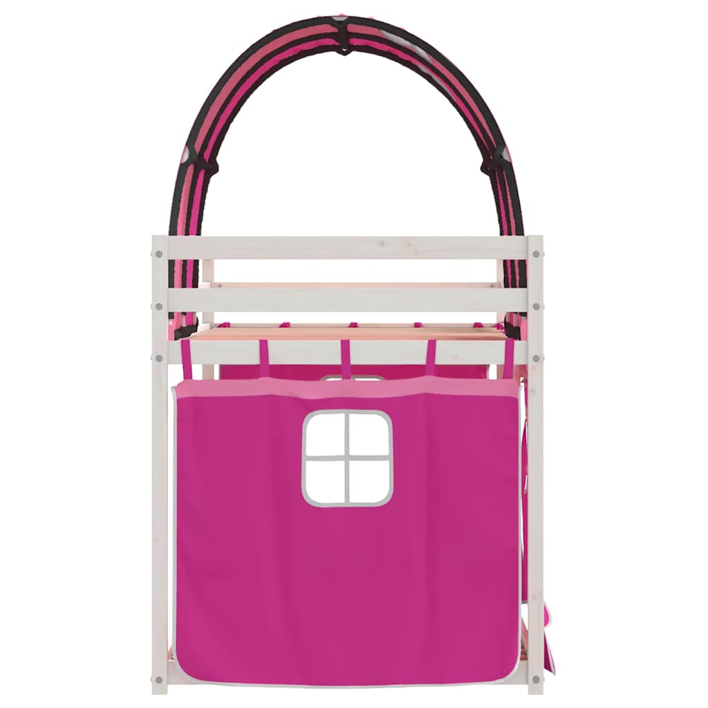 køjeseng med gardiner 75x190 cm massivt fyrretræ pink