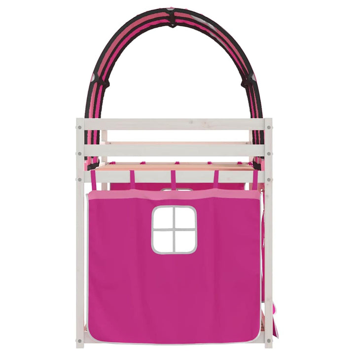køjeseng med gardiner 75x190 cm massivt fyrretræ pink