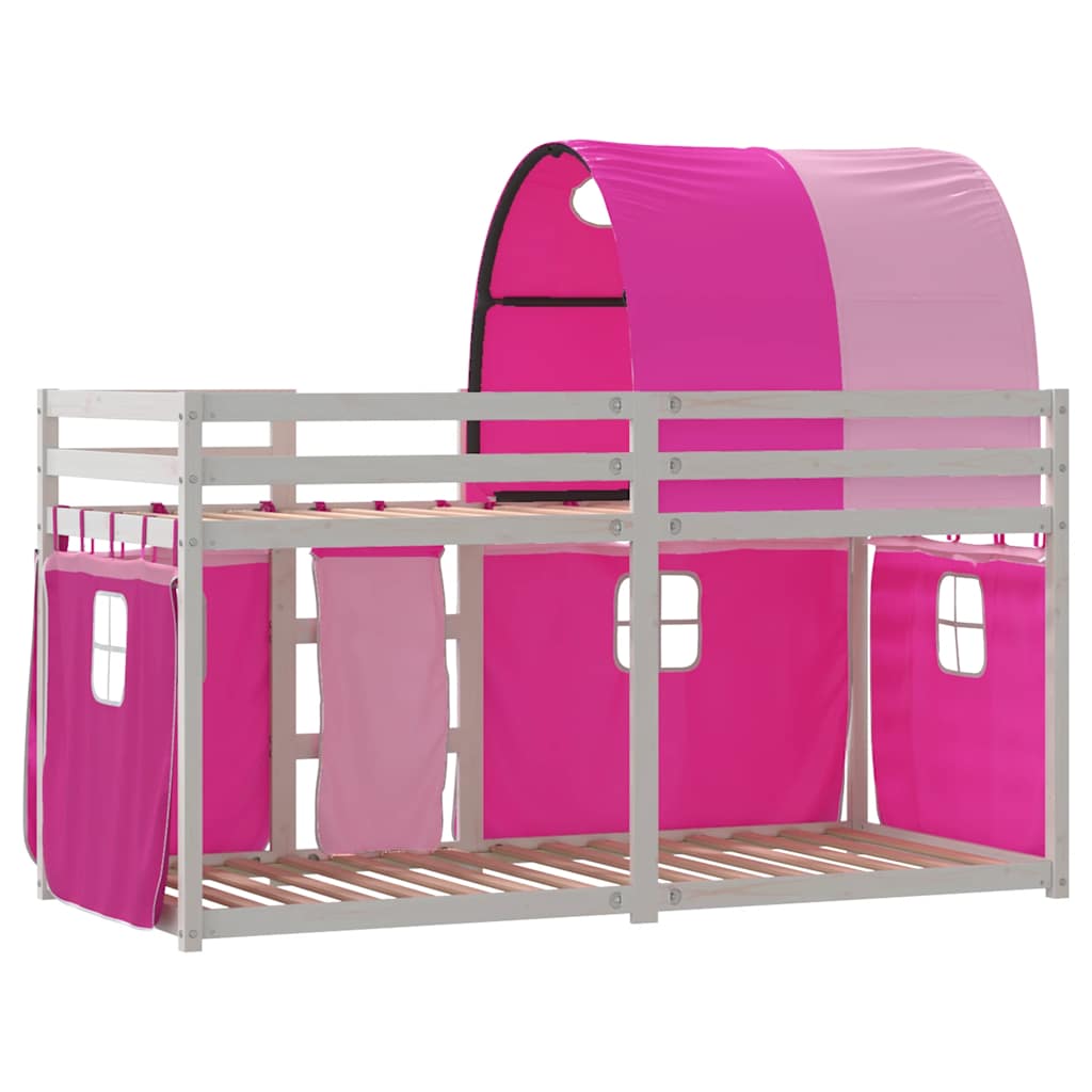 køjeseng med gardiner 75x190 cm massivt fyrretræ pink