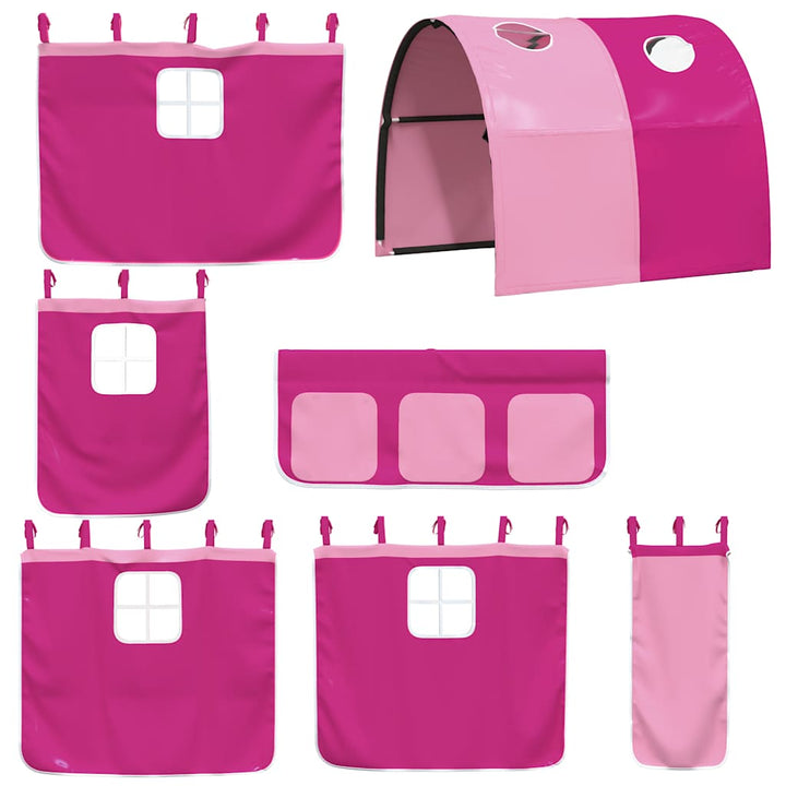 køjeseng med gardiner 75x190 cm massivt fyrretræ pink