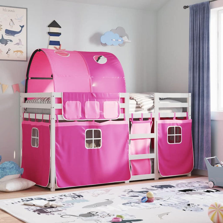 køjeseng med gardiner 75x190 cm massivt fyrretræ pink