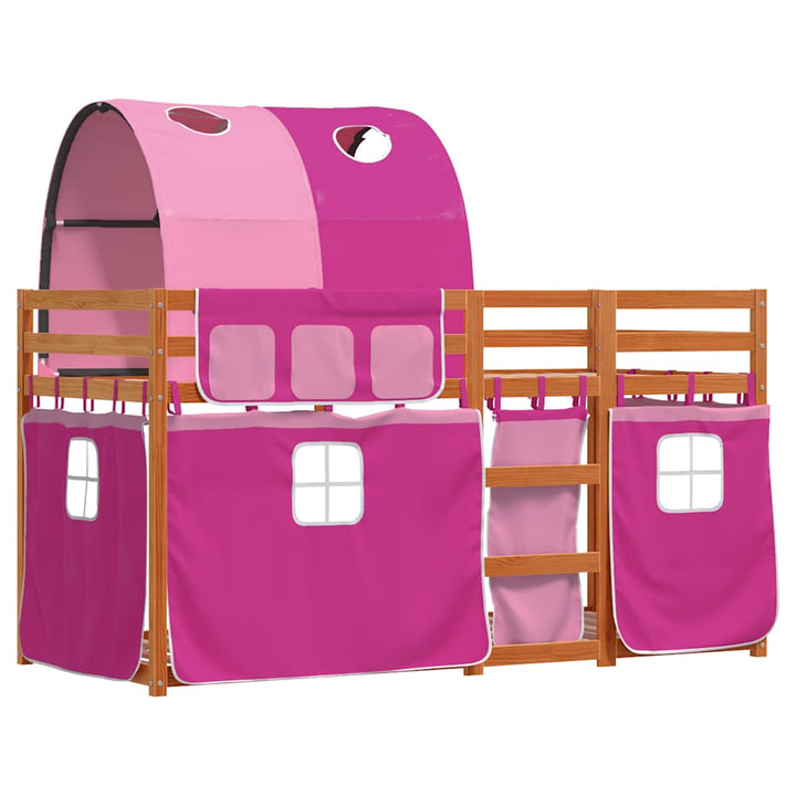 køjeseng med gardiner 80x200 cm massivt fyrretræ pink