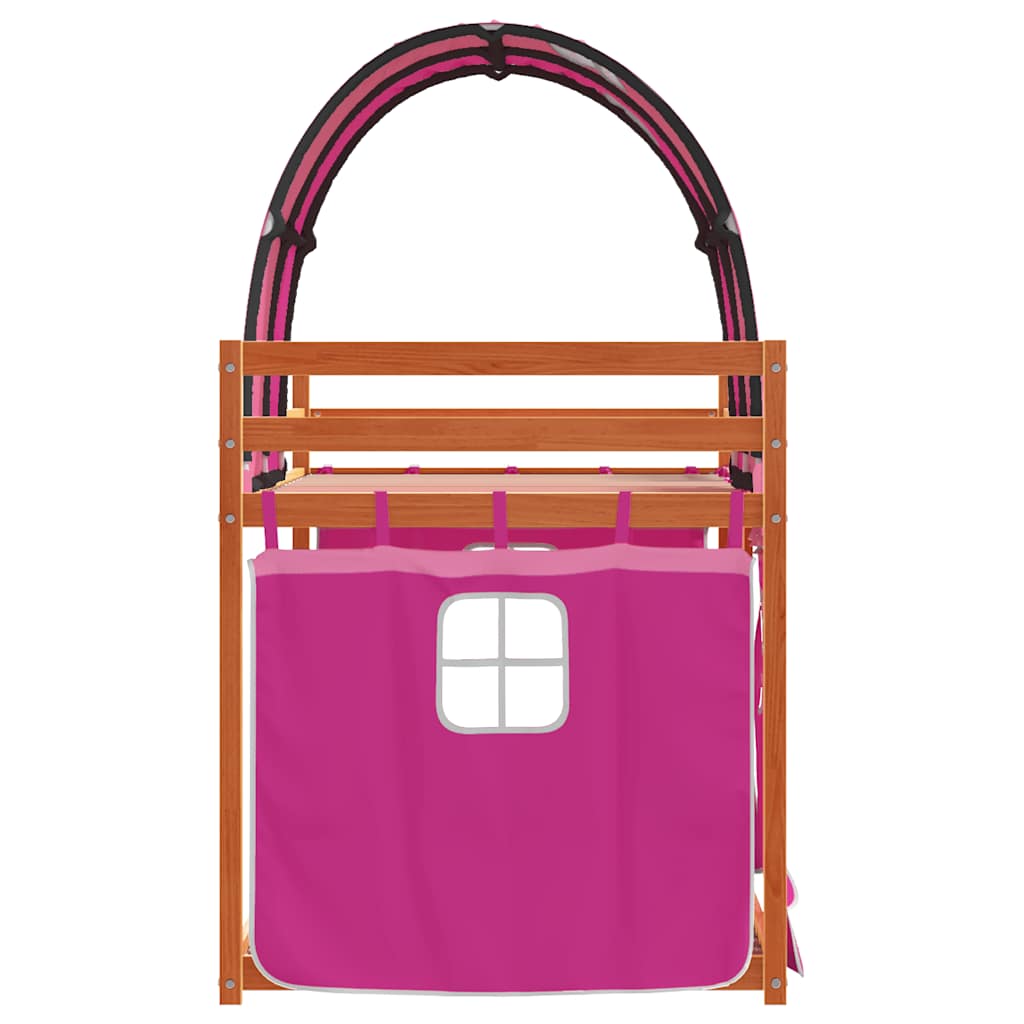 køjeseng med gardiner 80x200 cm massivt fyrretræ pink
