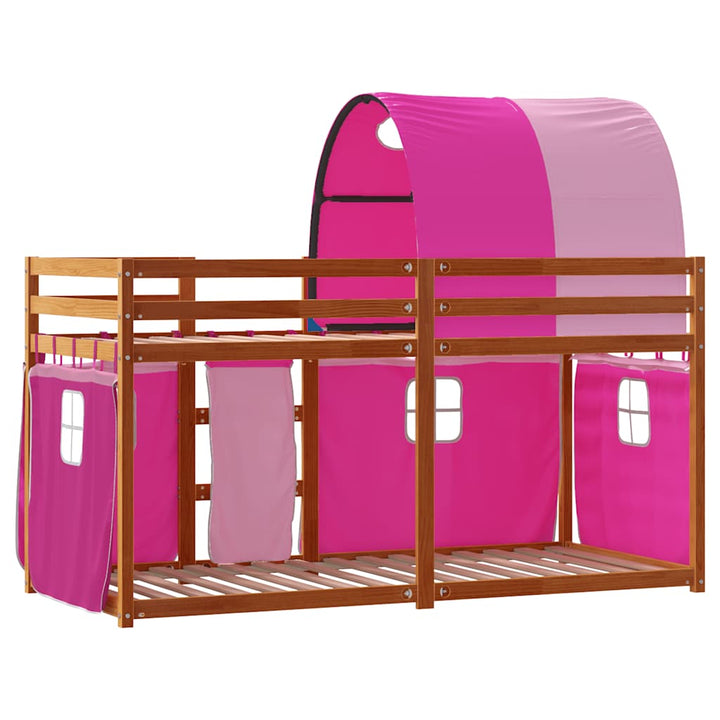køjeseng med gardiner 80x200 cm massivt fyrretræ pink