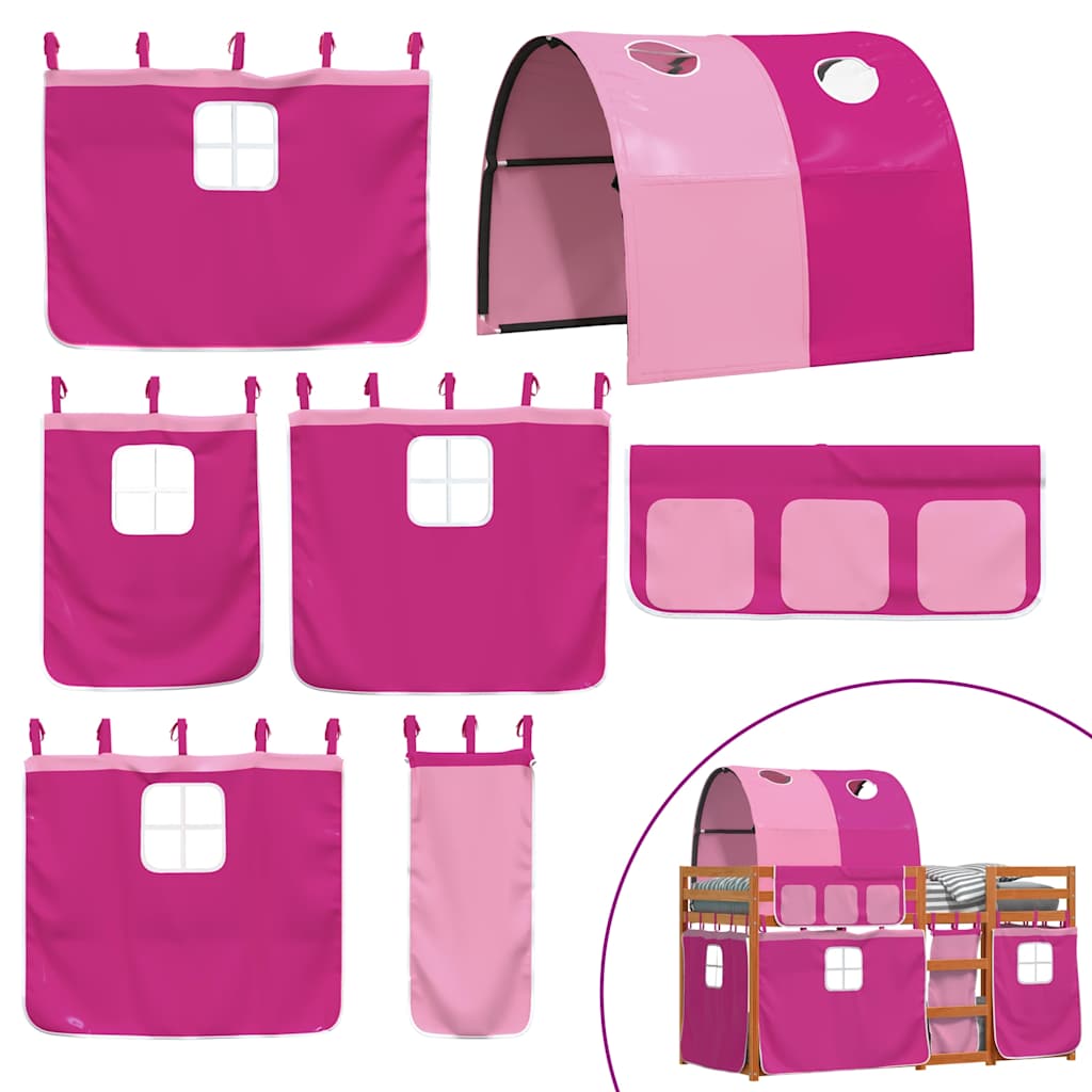 køjeseng med gardiner 80x200 cm massivt fyrretræ pink
