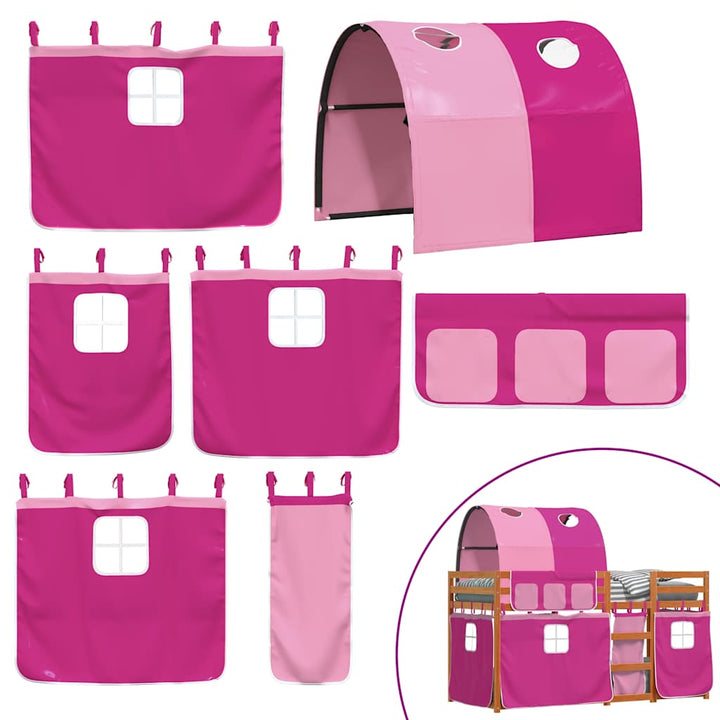 køjeseng med gardiner 80x200 cm massivt fyrretræ pink