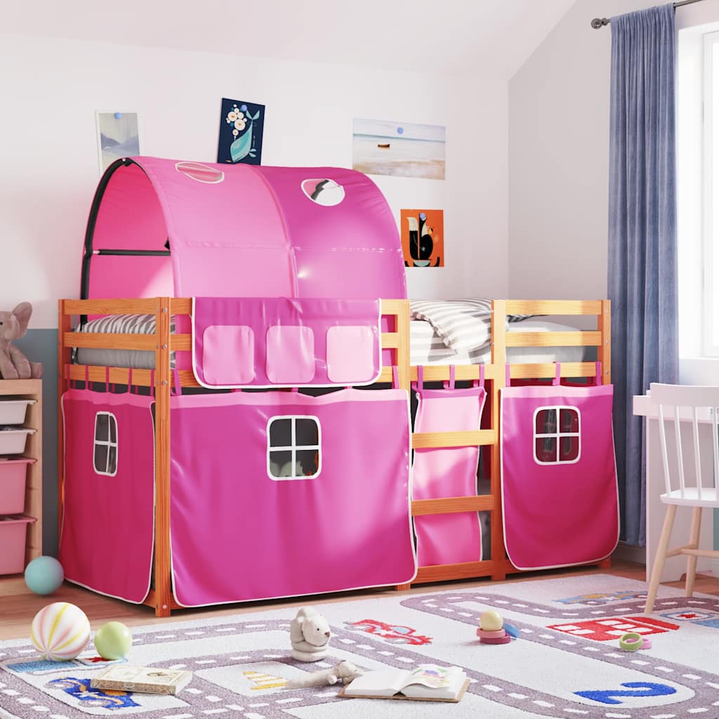 køjeseng med gardiner 80x200 cm massivt fyrretræ pink