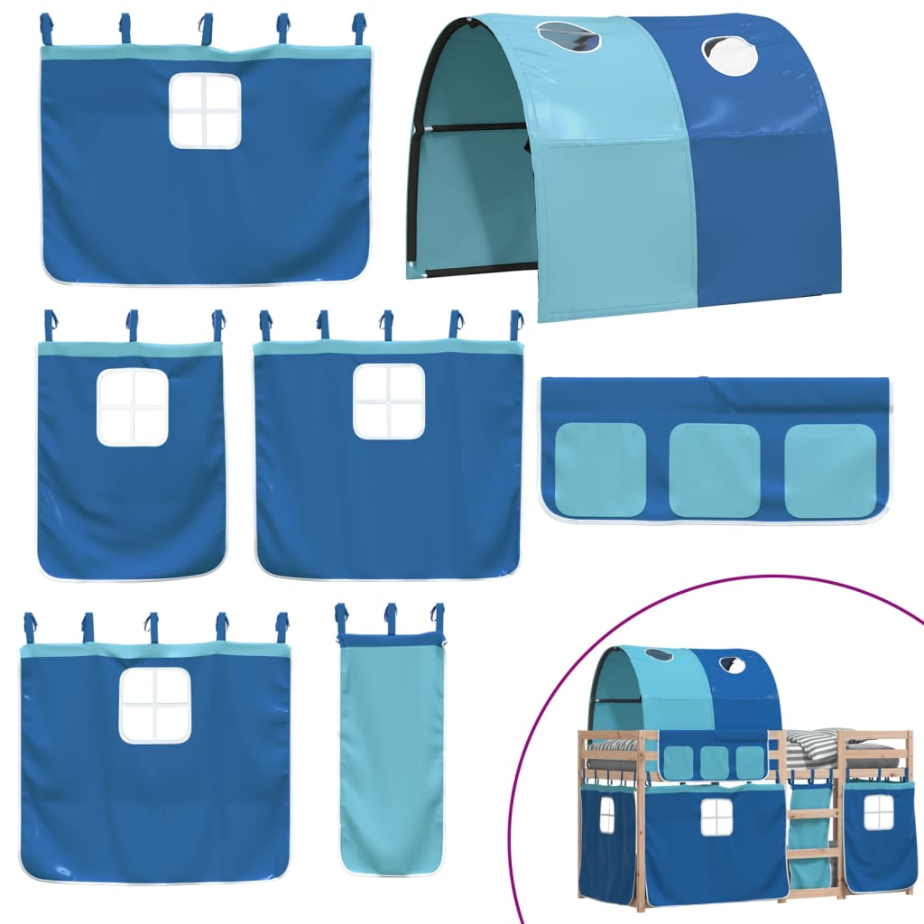 køjeseng med gardiner 90x200 cm massivt fyrretræ blå