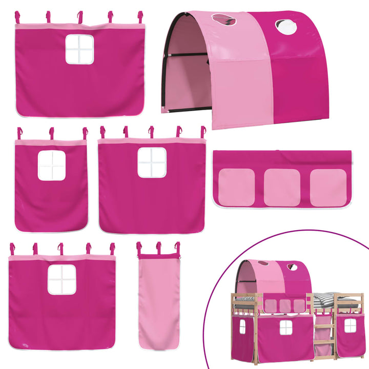 køjeseng med gardiner 90x200 cm massivt fyrretræ pink