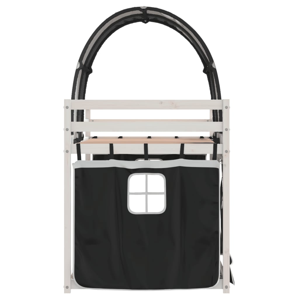 køjeseng med gardiner 90x200 cm massivt fyrretræ hvid og sort