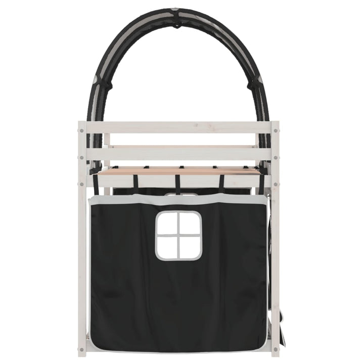 køjeseng med gardiner 90x200 cm massivt fyrretræ hvid og sort