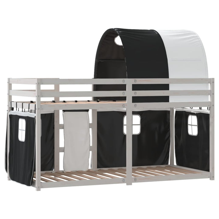 køjeseng med gardiner 90x200 cm massivt fyrretræ hvid og sort