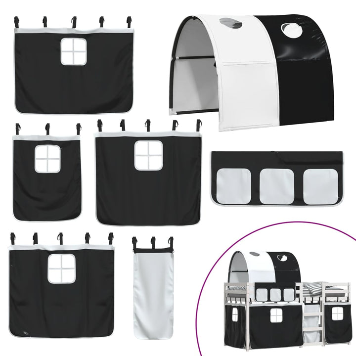 køjeseng med gardiner 90x200 cm massivt fyrretræ hvid og sort