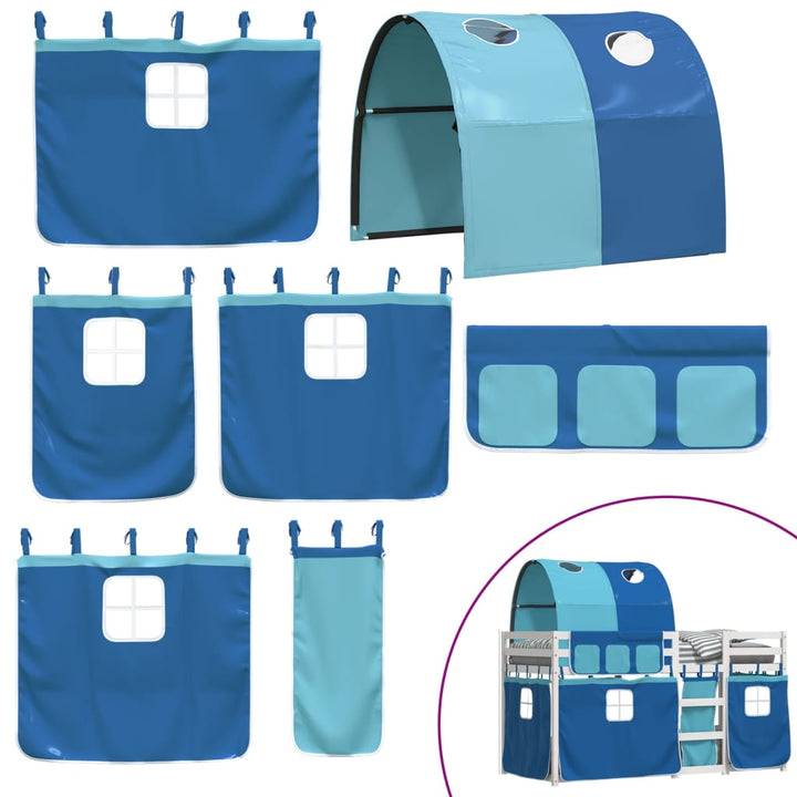 køjeseng med gardiner 90x200 cm massivt fyrretræ blå