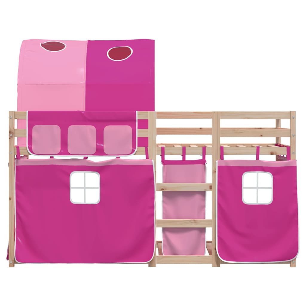 køjeseng med gardiner 90x190 cm massivt fyrretræ pink