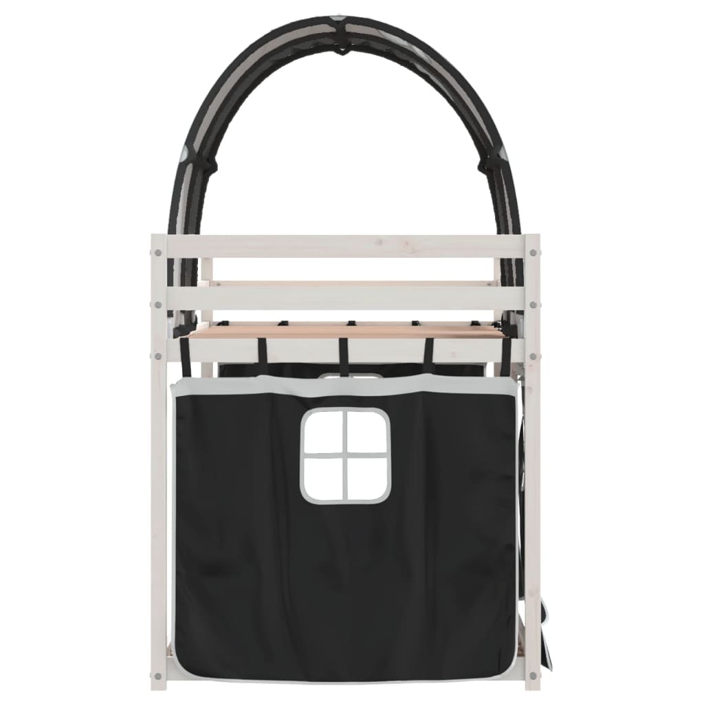 køjeseng med gardiner 90x190 cm massivt fyrretræ hvid og sort