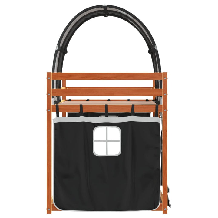 køjeseng med gardiner 90x200 cm massivt fyrretræ hvid og sort