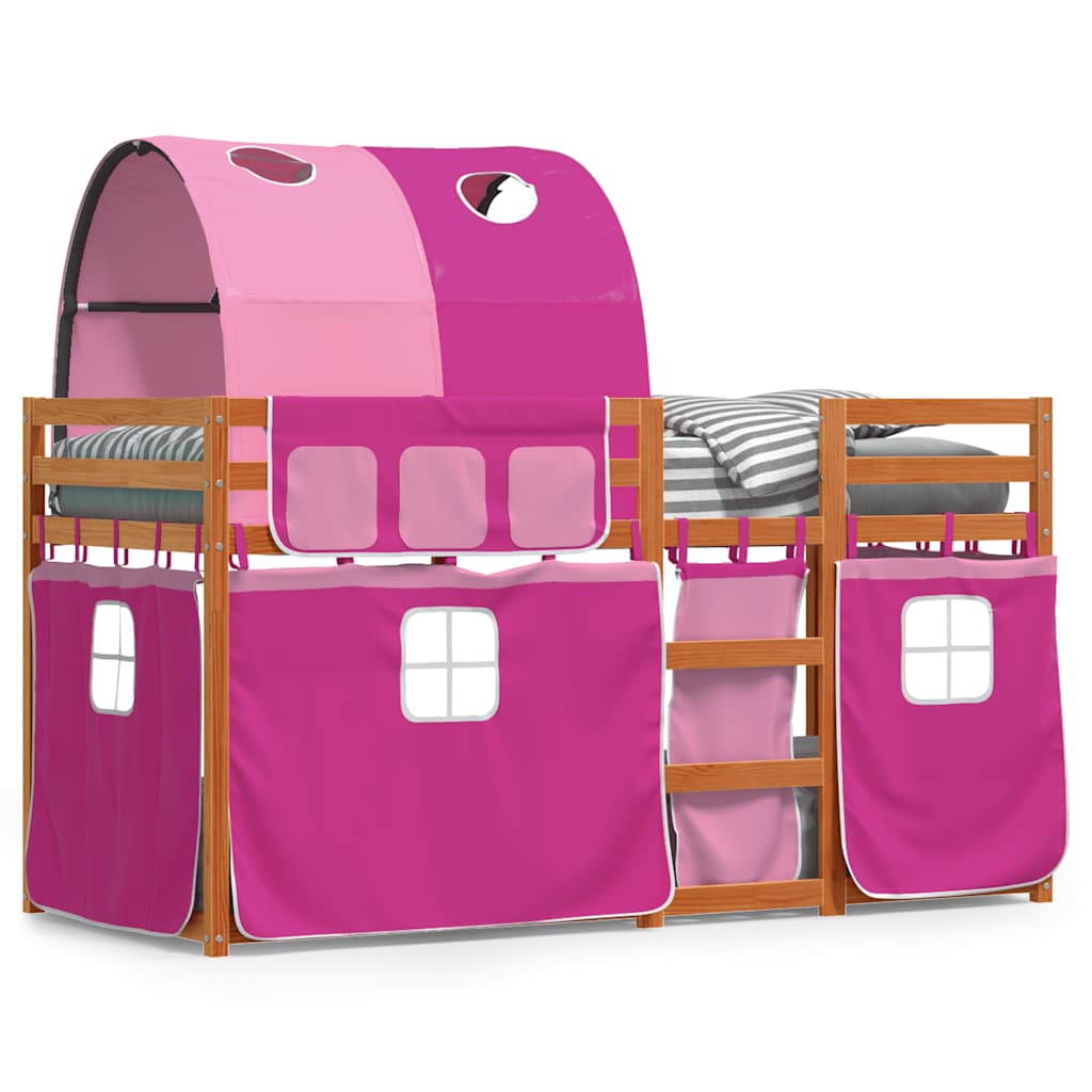 køjeseng med gardiner 90x200 cm massivt fyrretræ pink