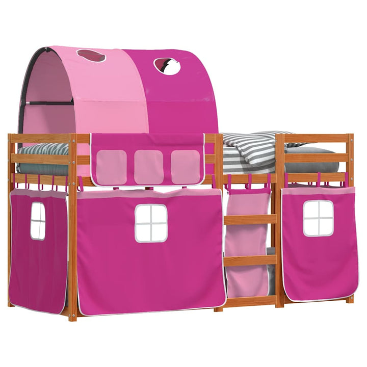 køjeseng med gardiner 90x200 cm massivt fyrretræ pink