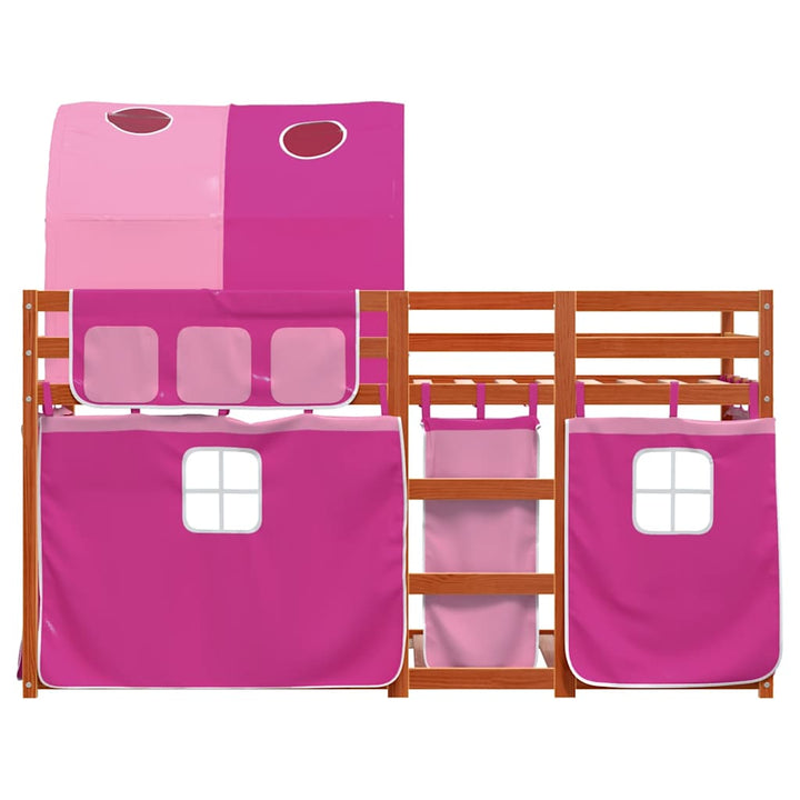 køjeseng med gardiner 90x200 cm massivt fyrretræ pink