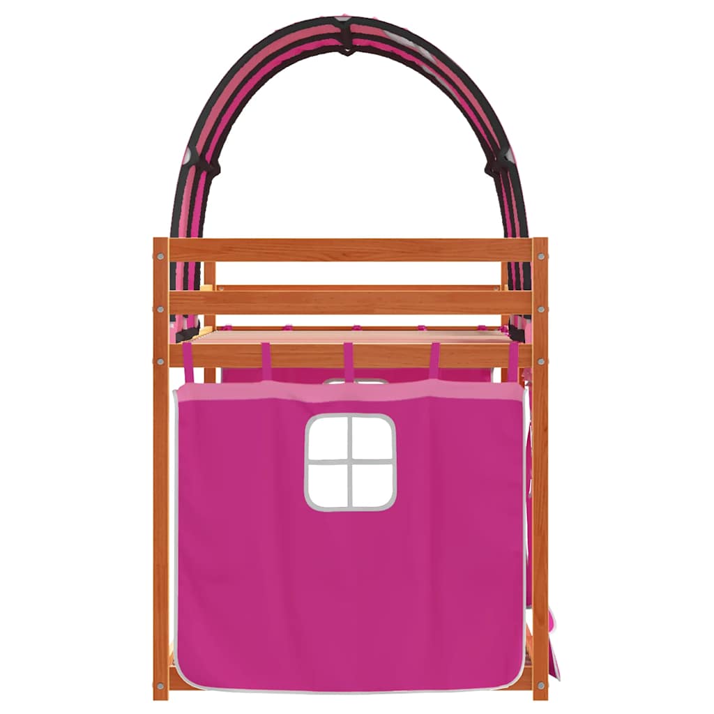 køjeseng med gardiner 90x200 cm massivt fyrretræ pink