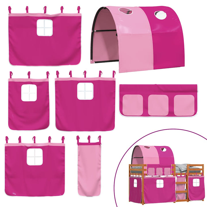 køjeseng med gardiner 90x200 cm massivt fyrretræ pink
