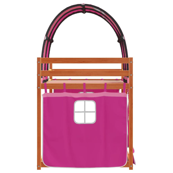 køjeseng med gardiner 90x190 cm massivt fyrretræ pink