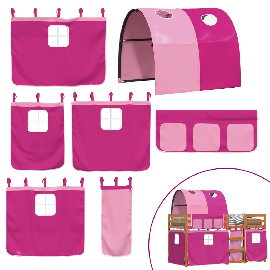 køjeseng med gardiner 90x190 cm massivt fyrretræ pink