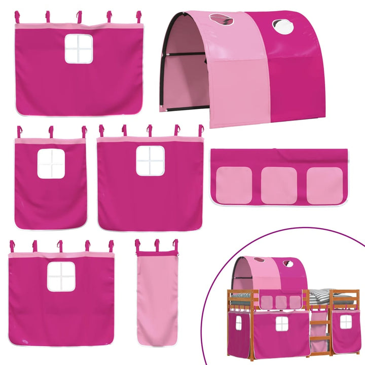 køjeseng med gardiner 90x190 cm massivt fyrretræ pink