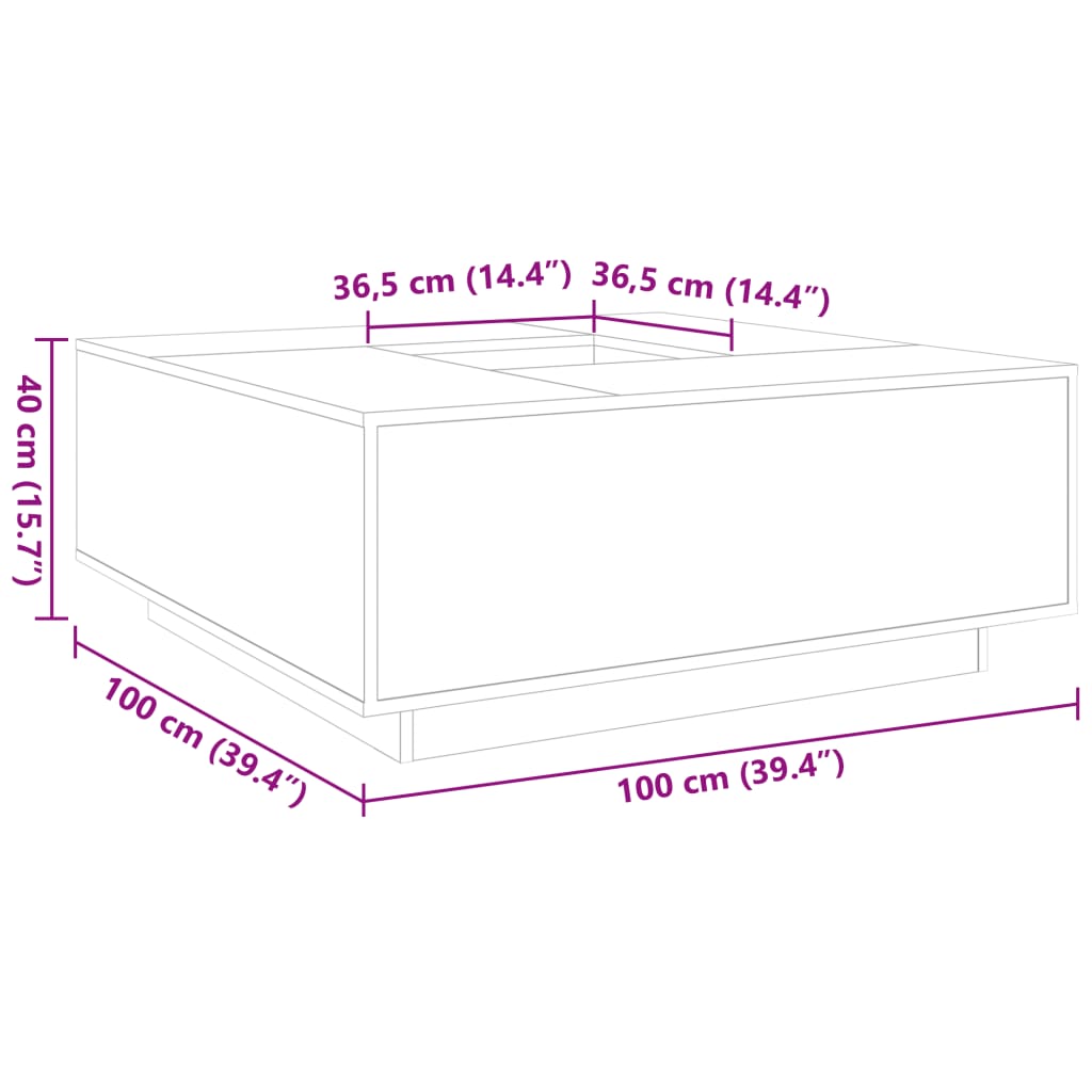 sofabord 100x100x40 cm konstrueret træ sonoma-eg