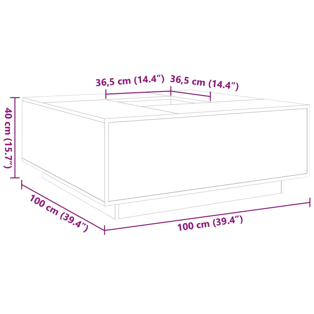 sofabord 100x100x40 cm konstrueret træ betongrå