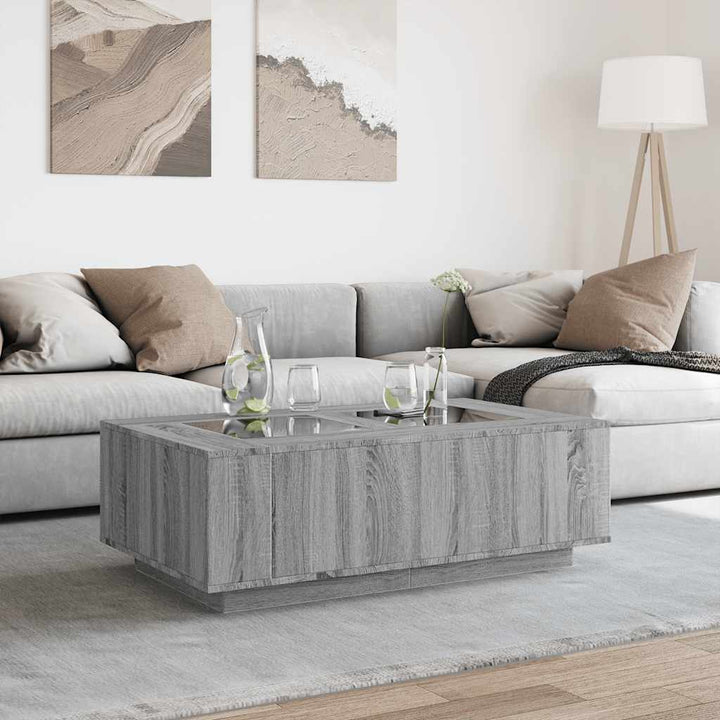 sofabord med Infinity LED-lys 116x69x40 cm grå sonoma-eg