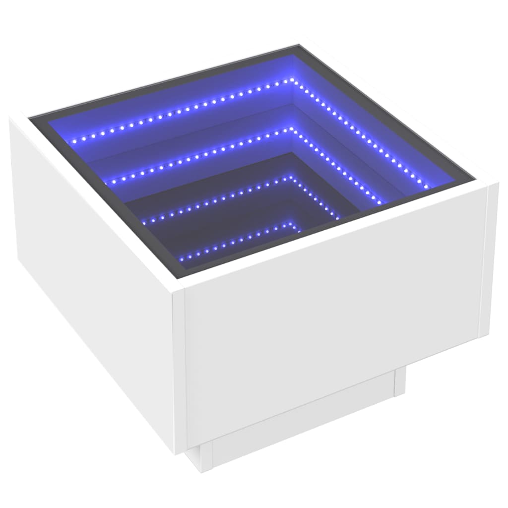 sengebord med Infinity LED-lys 40x40x30 cm hvid