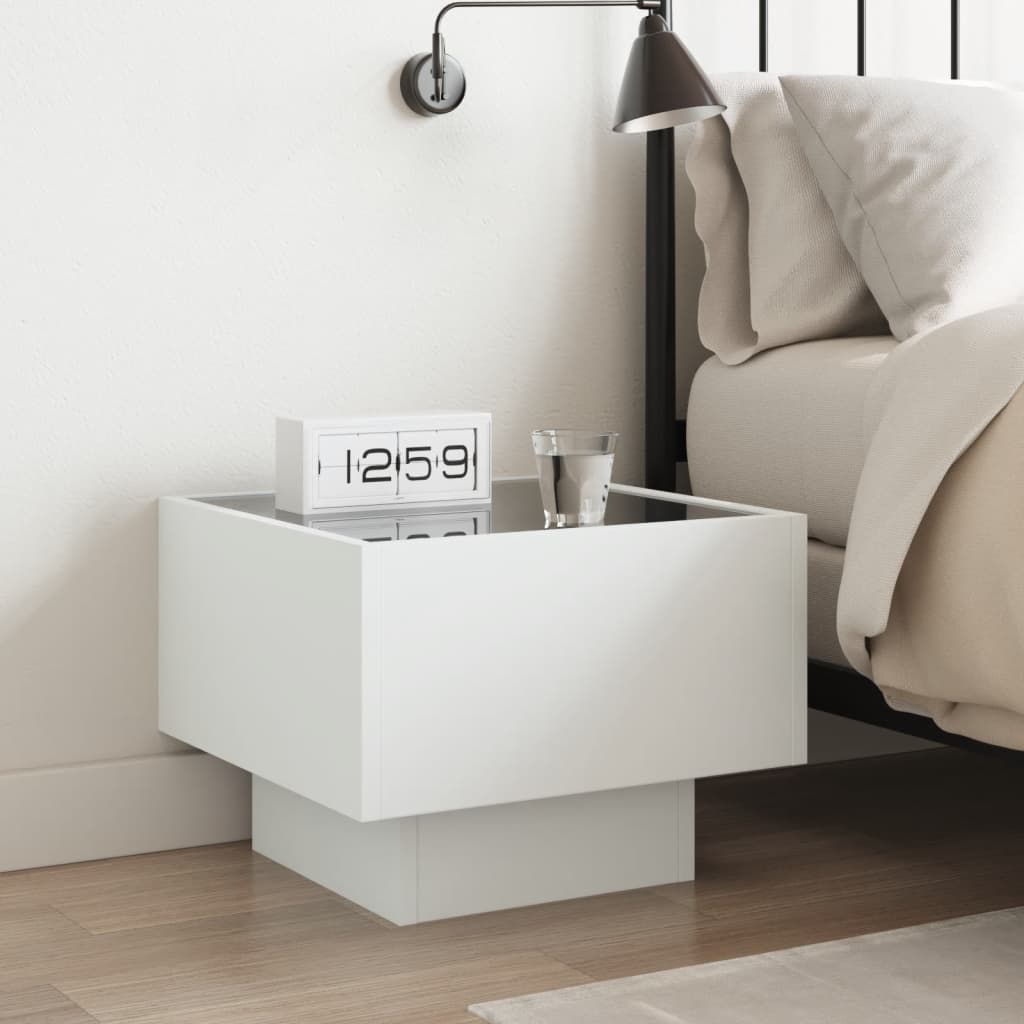 sengebord med Infinity LED-lys 40x40x30 cm hvid