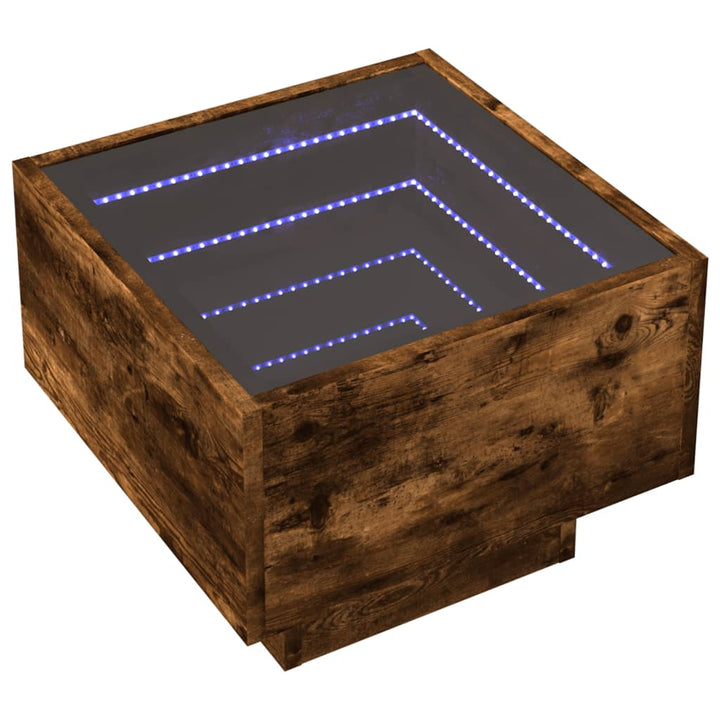 sengebord med Infinity LED-lys 40x40x30 cm røget egetræsfarve
