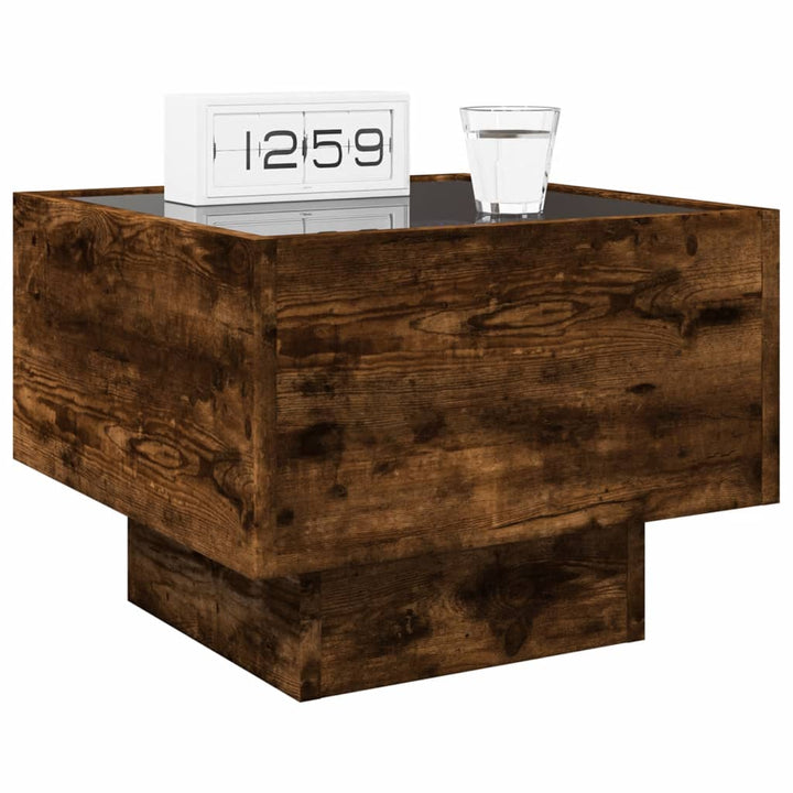 sengebord med Infinity LED-lys 40x40x30 cm røget egetræsfarve