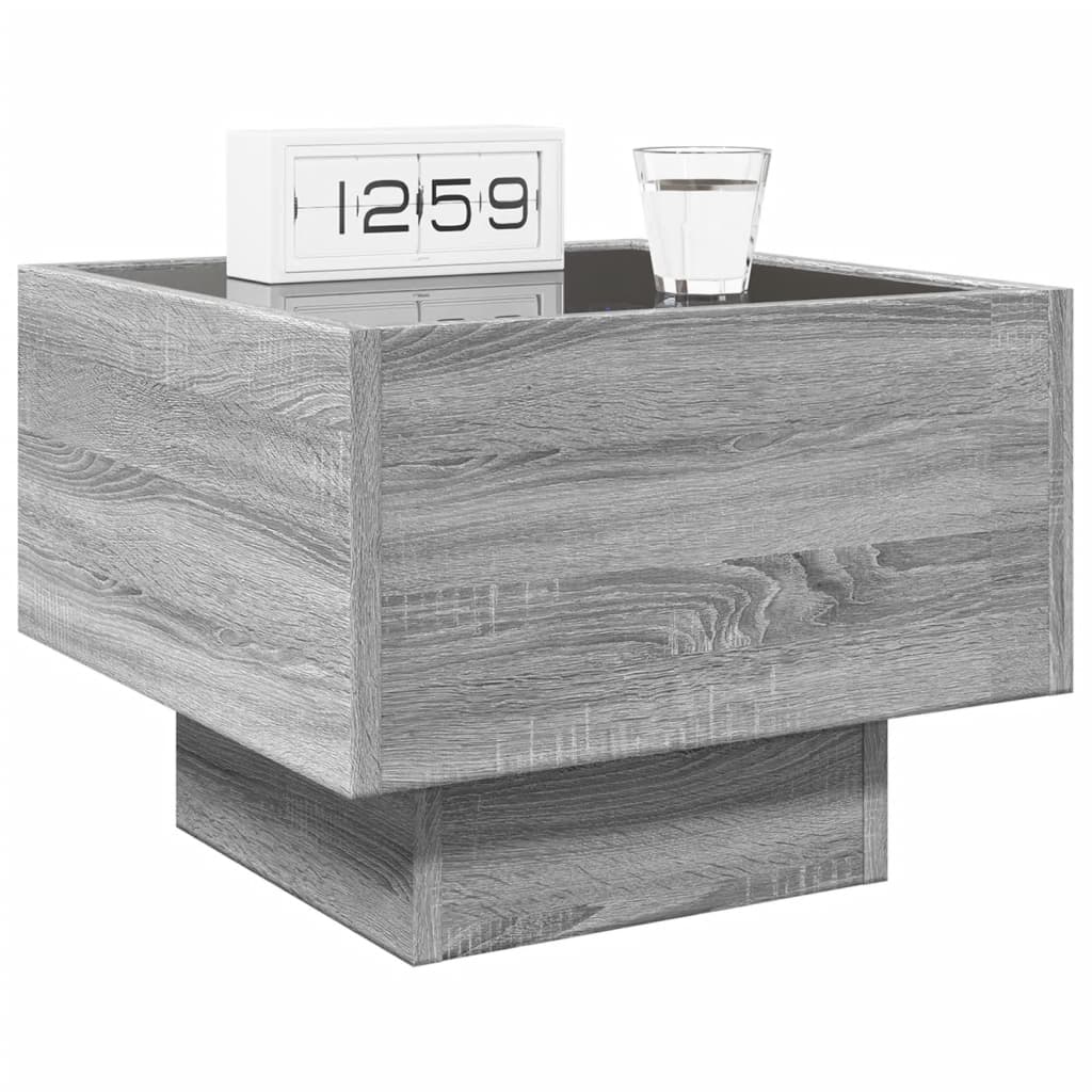 sofabord med Infinity LED-lys 40x40x30 cm grå sonoma-eg
