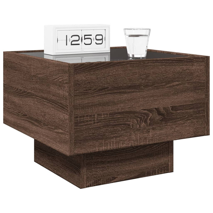 sengebord med Infinity LED-lys 40x40x30 cm brun egetræsfarve