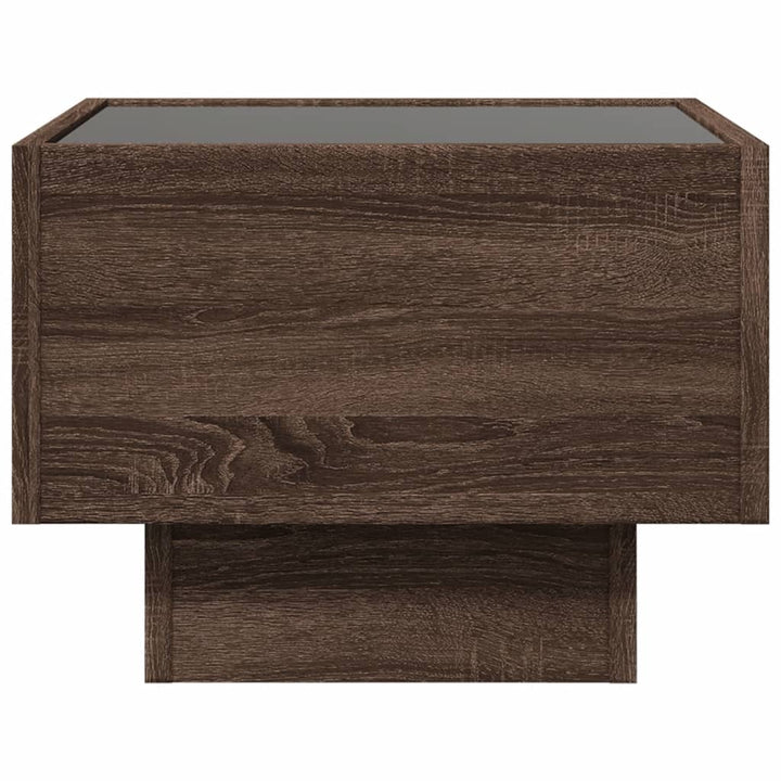 sengebord med Infinity LED-lys 40x40x30 cm brun egetræsfarve