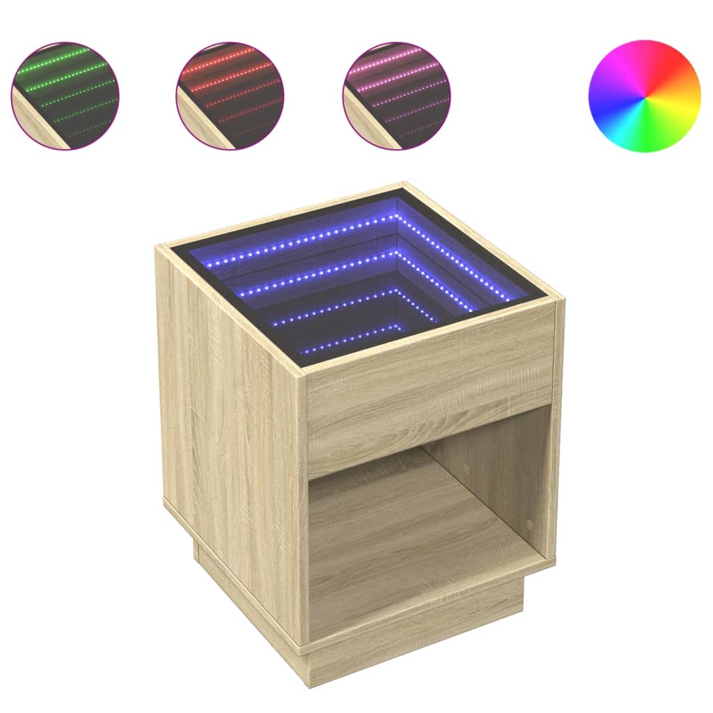 sengebord med Infinity LED-lys 40x40x50 cm sonoma-eg