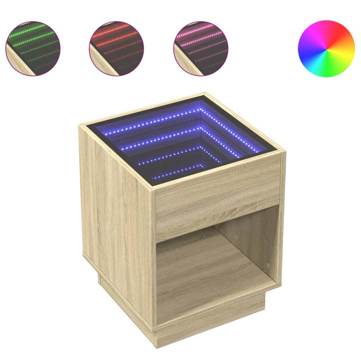sengebord med Infinity LED-lys 40x40x50 cm sonoma-eg