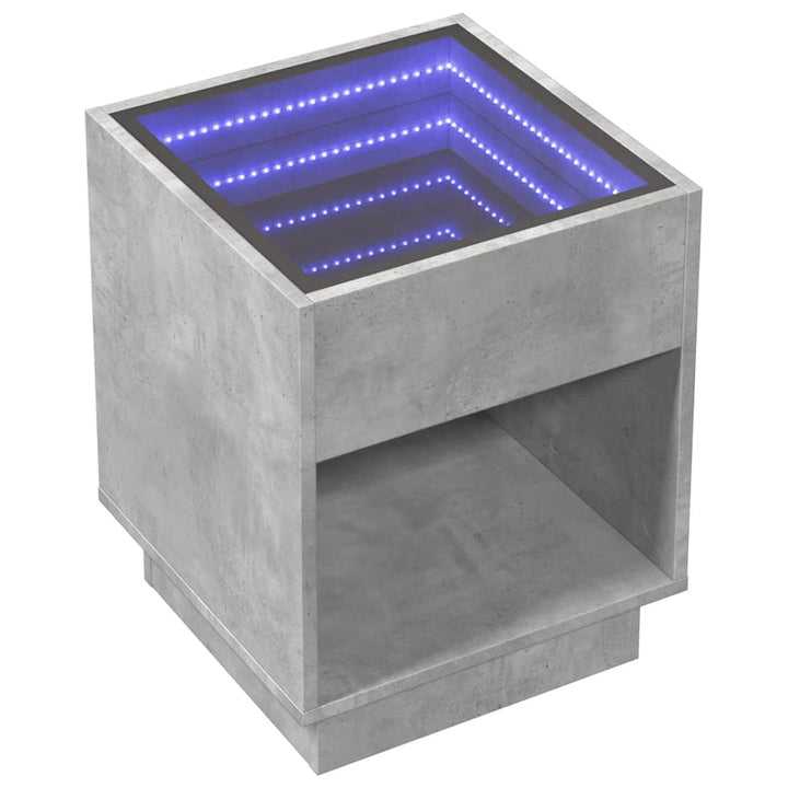 sengebord med Infinity LED-lys 40x40x50 cm betongrå