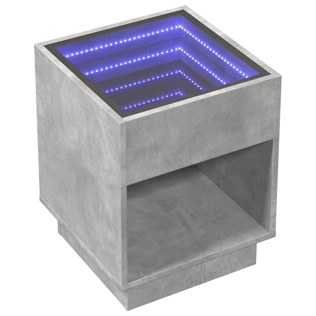 sengebord med Infinity LED-lys 40x40x50 cm betongrå