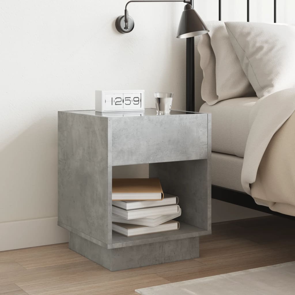 sengebord med Infinity LED-lys 40x40x50 cm betongrå